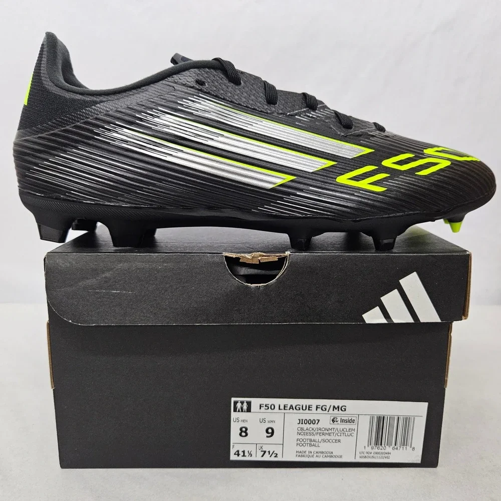 Adidas F50 League FG MG‎ Soccer Cleats JI0007 Black Lucid Lemon Mens Size 8